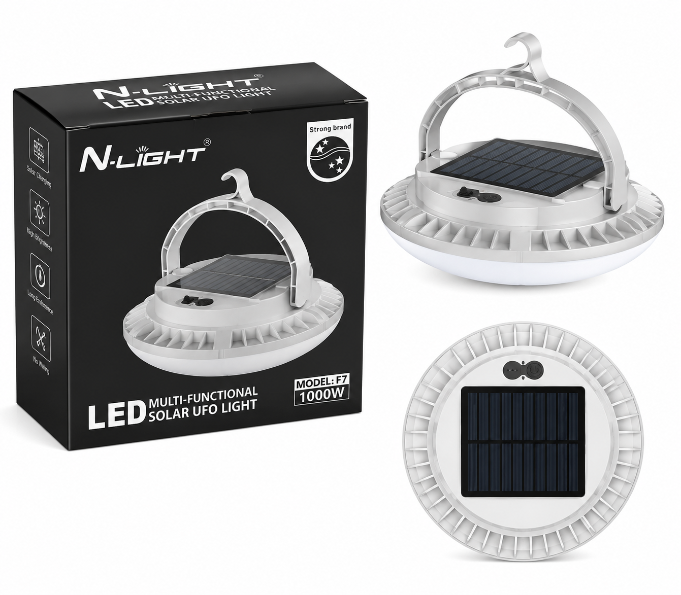 چراغ خورشیدی شارژی N-LIGHT مدل F7 | لامپ LED UFO چند منظوره 1000 وات سولار