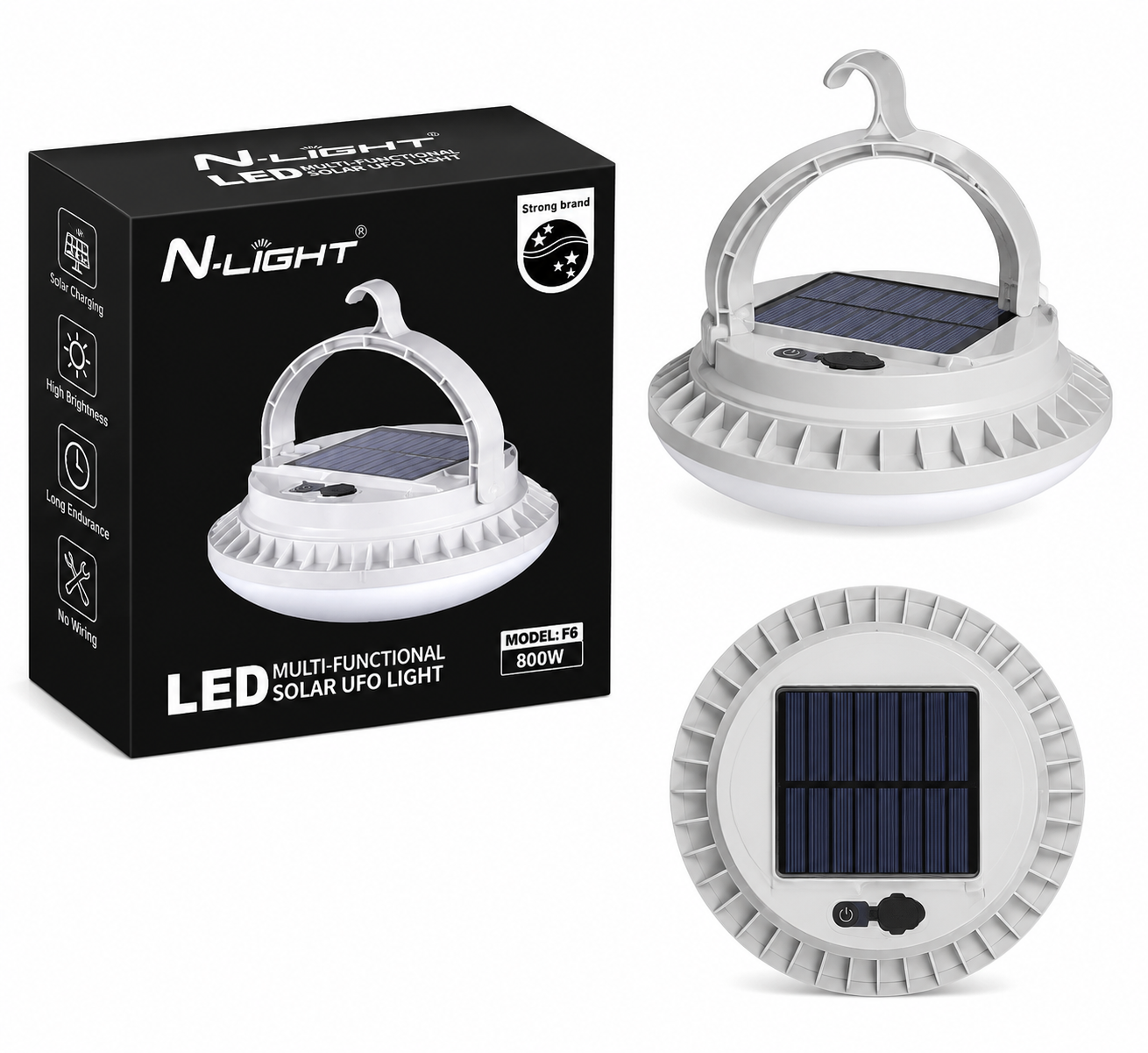 چراغ خورشیدی شارژی N-LIGHT مدل F6 | لامپ LED UFO چند منظوره 800 وات سولار
