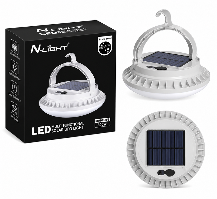 چراغ خورشیدی شارژی N-LIGHT مدل F6 | لامپ LED UFO چند منظوره 800 وات سولار