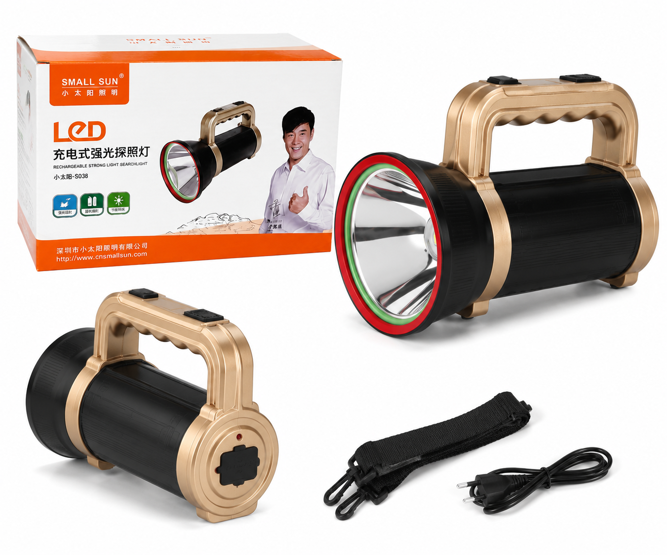 چراغ دستی شارژی SMALL SUN مدل T-268-30W | نورافکن دستی LED پرقدرت مناسب کمپینگ و فضای باز