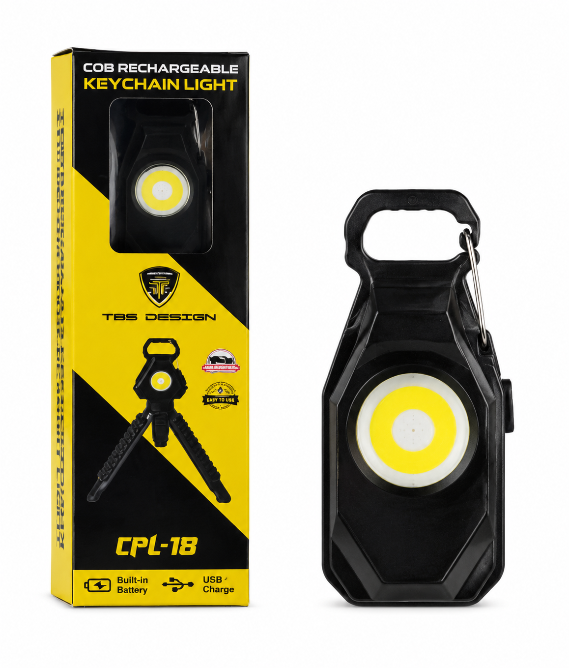چراغ کارابینی شارژی TBS مدل CPL-18 | چراغ قوه جیبی COB LED با باتری داخلی و شارژ USB
