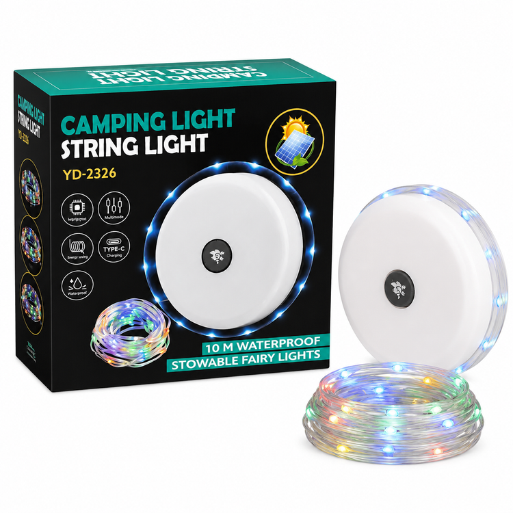 ریسه LED کمپینگ خورشیدی 10 متری مدل YD-2326 ضدآب مناسب سفر و فضای باز